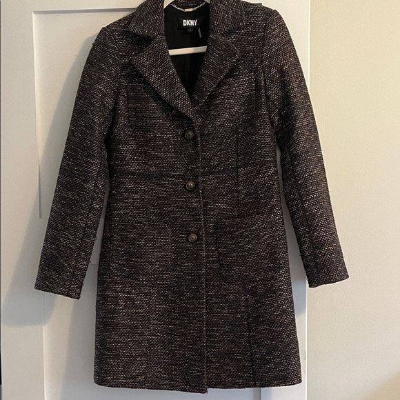 DKNY WomensTextured Black and Brown Trench Coat - Picture 6 of 6